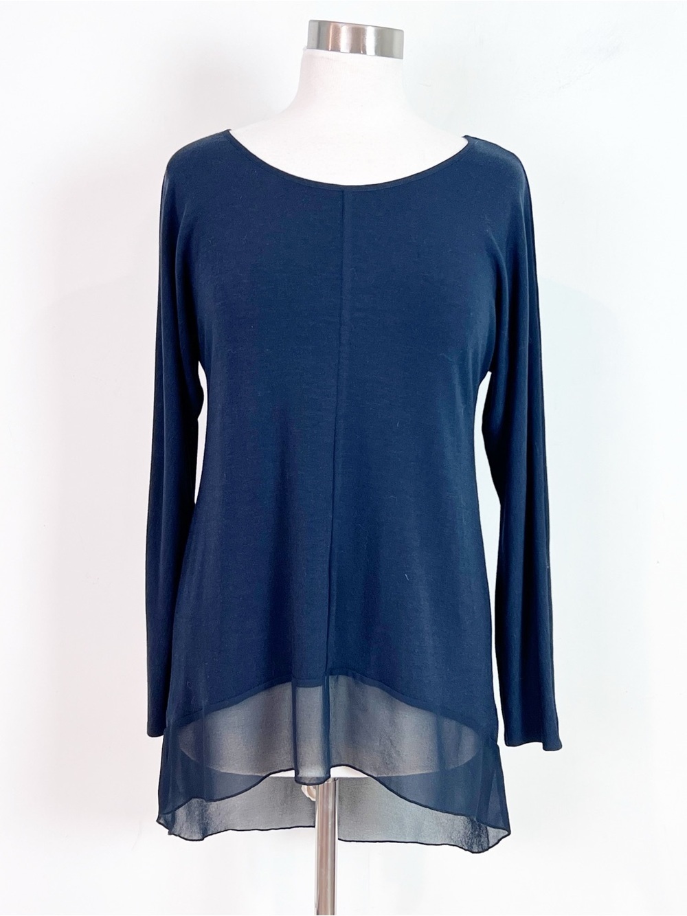 SOFT SURROUNDINGS BLACK LONG SLEEVE CONTRAST HEM TUNIC SHIRT WOMENS SZ XS